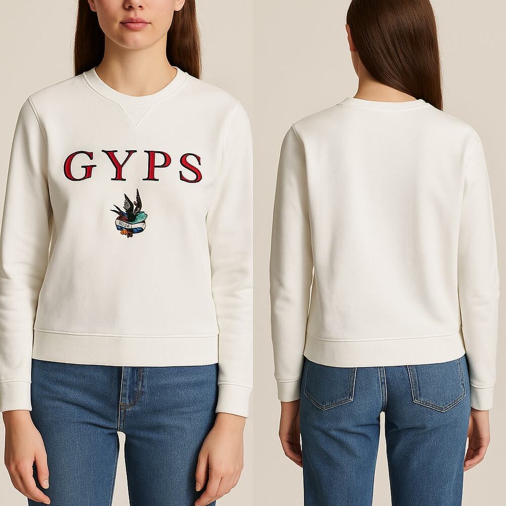 Maje Embroidered Gyps Sweatshirt/Jumper White Size 1 (Small)